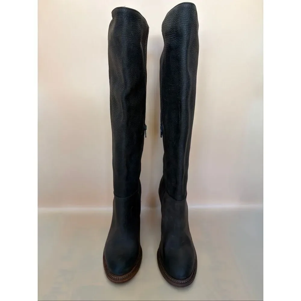 Vera Wang Kai Knee High Boots 9 Brown Italian Leather Block Heel Made Italy